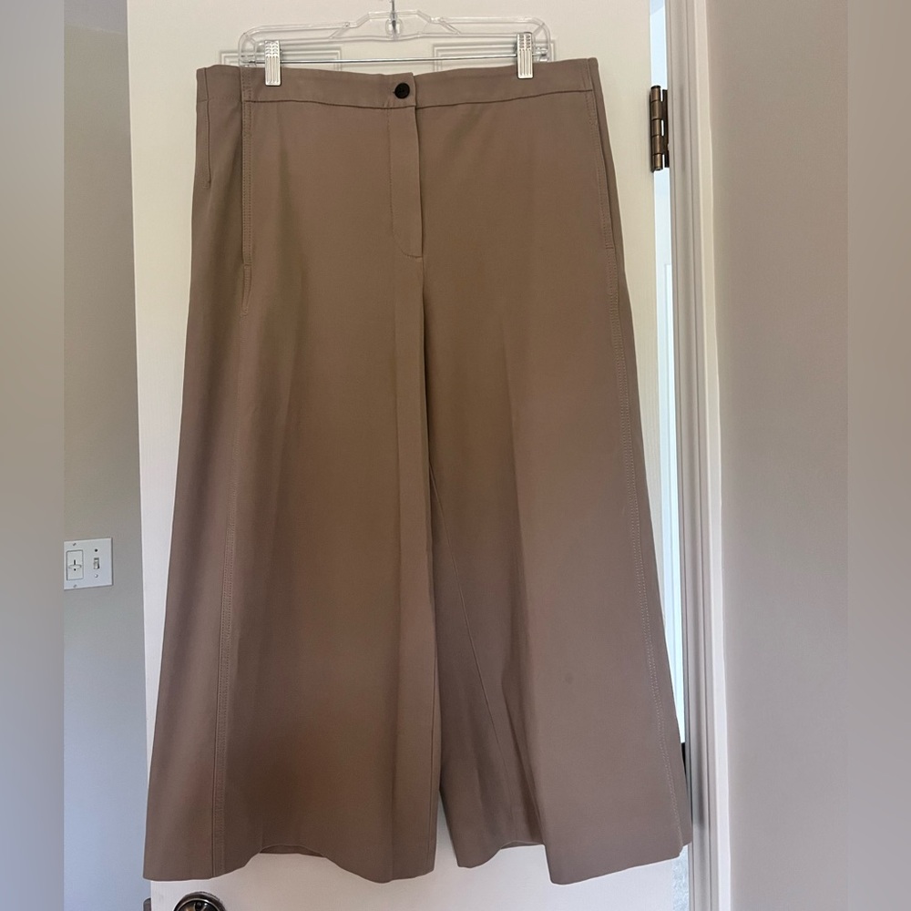 Ann Taylor Neutral Taupe Cropped Wide-Leg Trousers